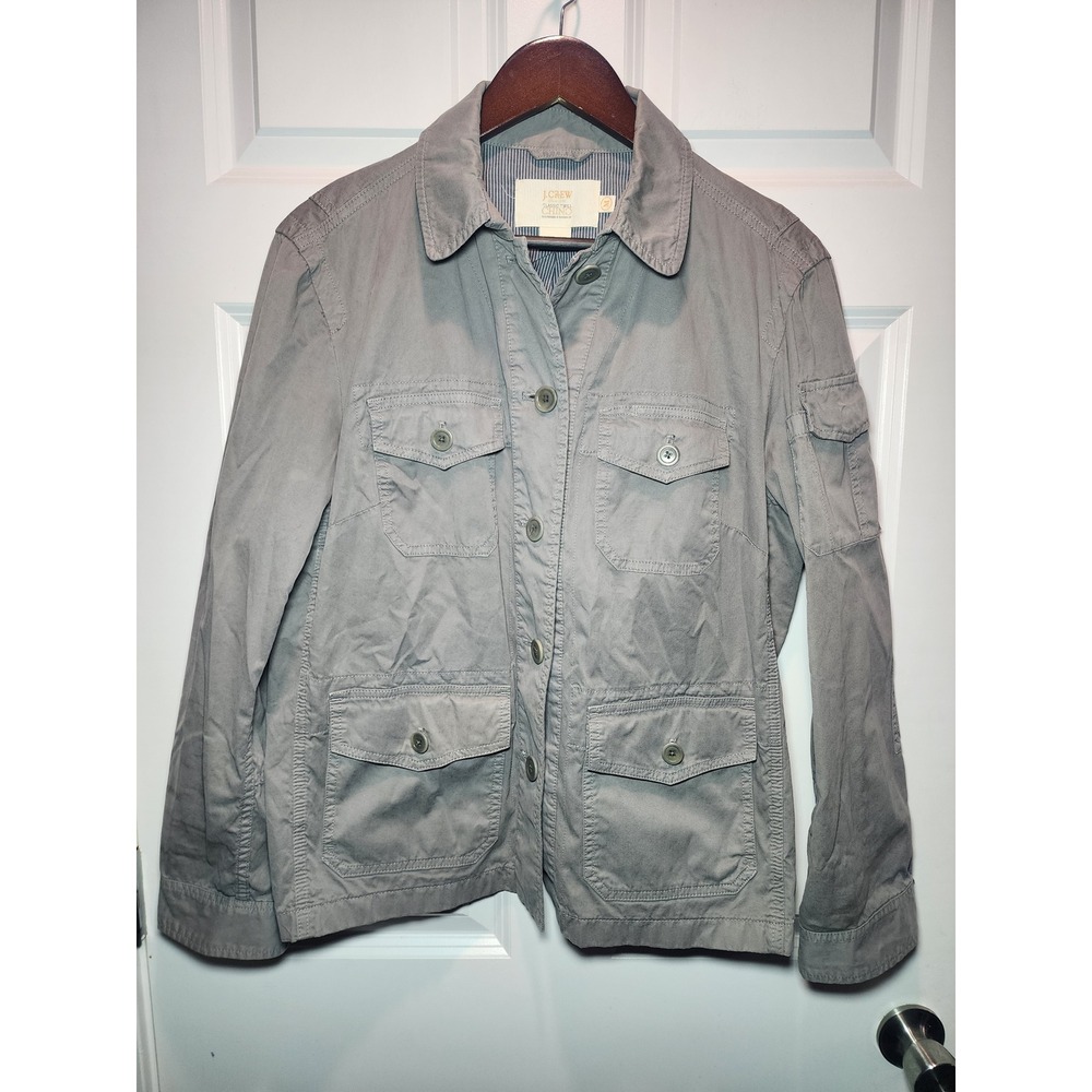 J.Crew Grey Classic Twill Chino Field Jacket Utility Military Coat Women Medium